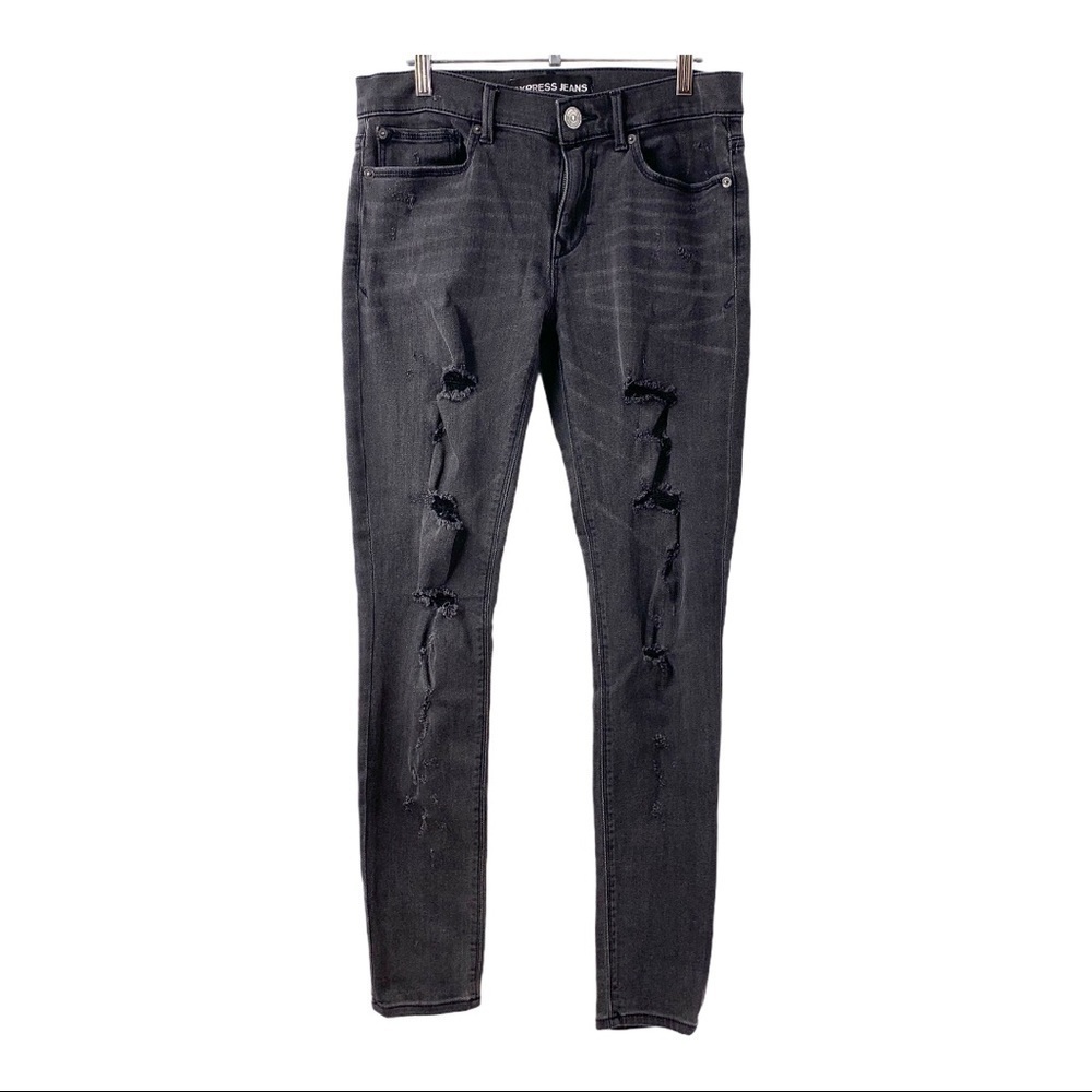 Express Charcoal Destructed Denim Leggings Jeans - Picture 9 of 11
